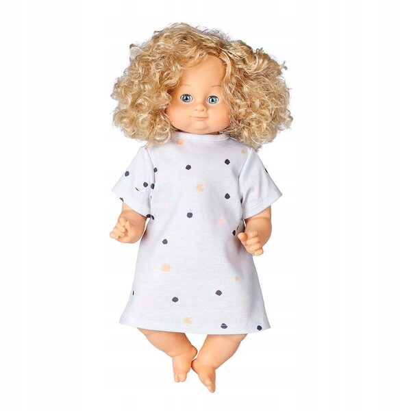 Kleid für 36–40 cm große Puppen aus weichem Jersey mit buntem Skrållan-Muster