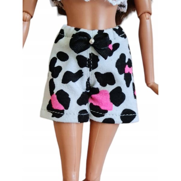 Shorts con fantasia animalier e fiocco per bambola modella, vestiti per bambole