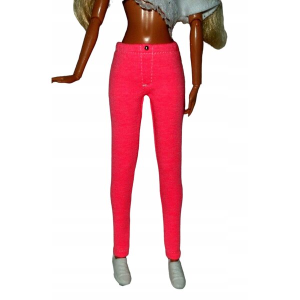 Pantaloni per bambole in tessuto rosa neon con perla argento, elasticizzati