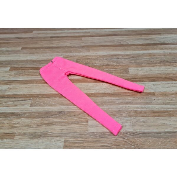 Pantaloni per bambole in tessuto rosa neon con perla argento, elasticizzati