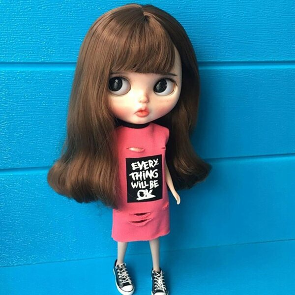 Langes ärmelloses Kleid für 1/6 Blythe-Puppen in Rosa-Rot