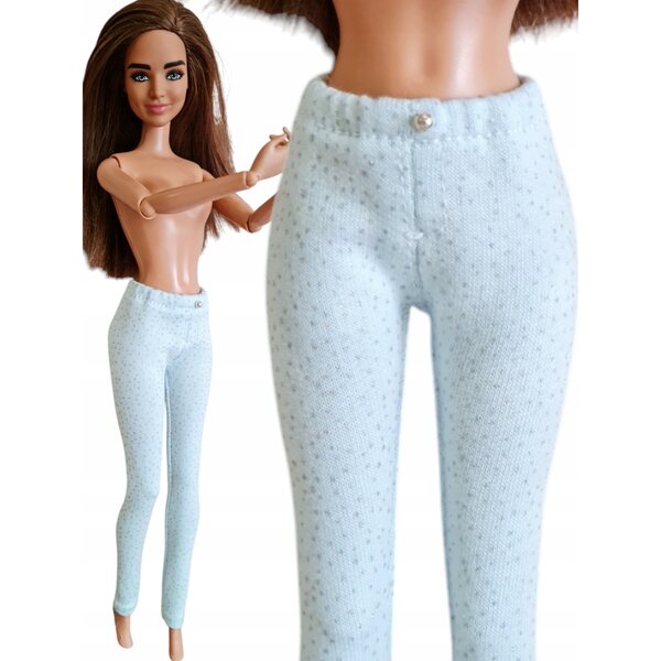 Klassische Puppenhose aus blauem Brokatstoff mit Gummizug