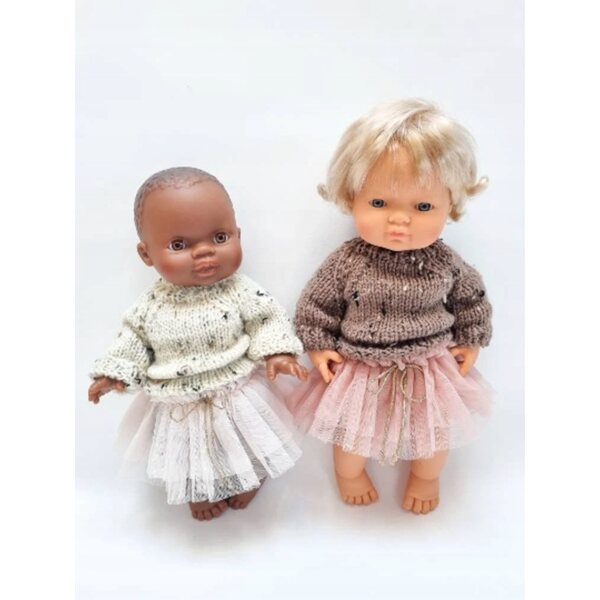 Maglione per Bambole Miniland 38cm e Paola Reina in Tweed Marrone
