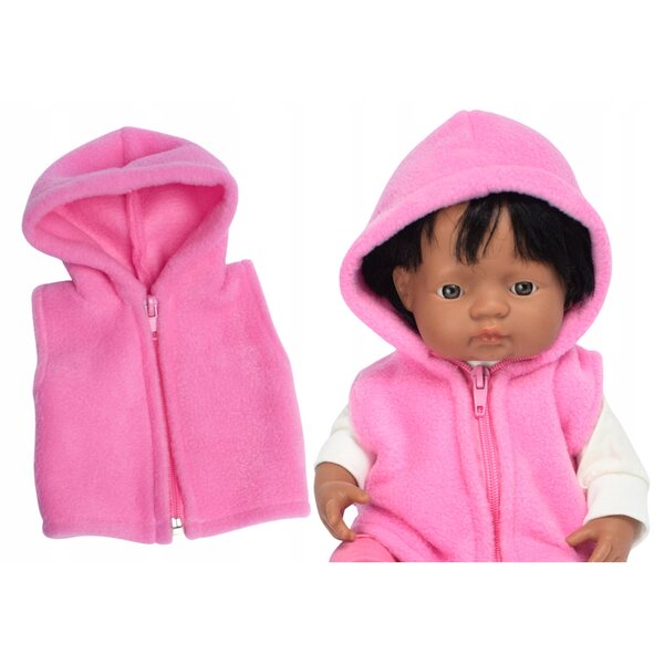 Fleeceweste mit Kapuze für 36–38 cm große Puppe, rosa, polnische Produktion