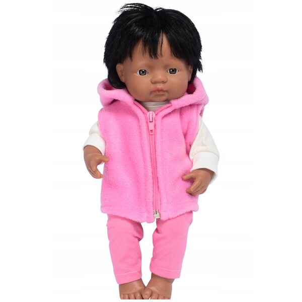 Fleeceweste mit Kapuze für 36–38 cm große Puppe, rosa, polnische Produktion
