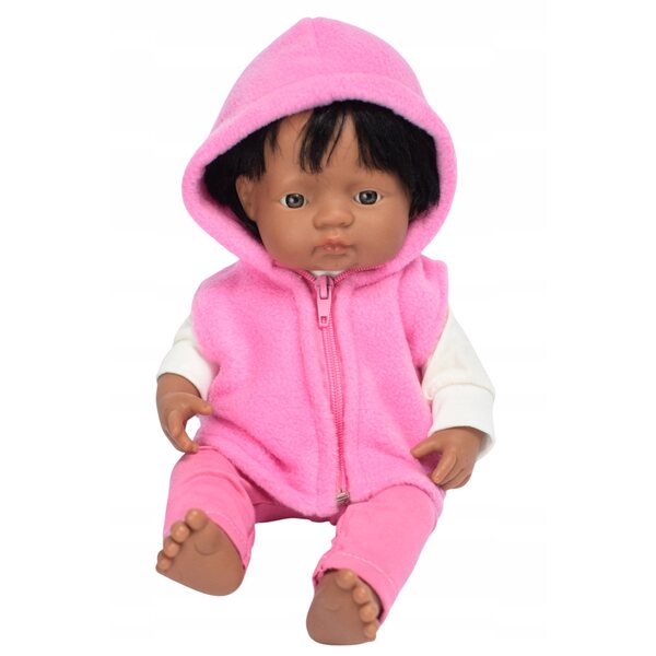 Fleeceweste mit Kapuze für 36–38 cm große Puppe, rosa, polnische Produktion