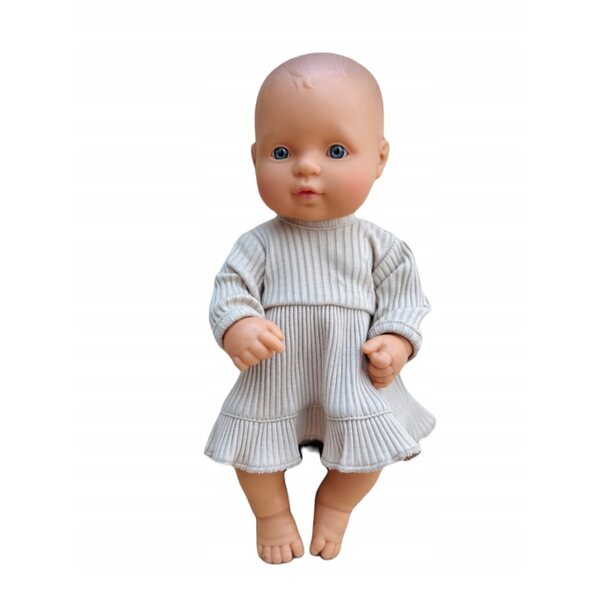 Beige gestreiftes Kleid, Größe 32, für eine 32 cm große Miniland-Puppe