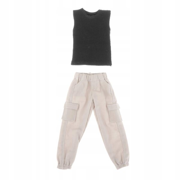 Kleidung für männliche Figuren 1/12 Schwarze Cargohose und Weste