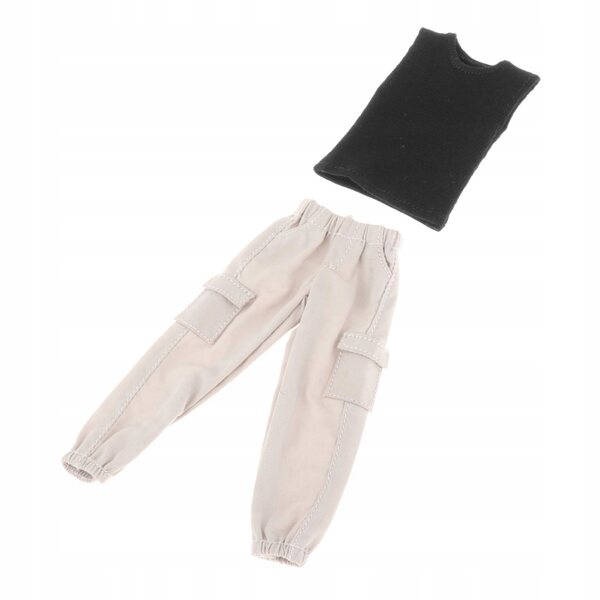 Kleidung für männliche Figuren 1/12 Schwarze Cargohose und Weste