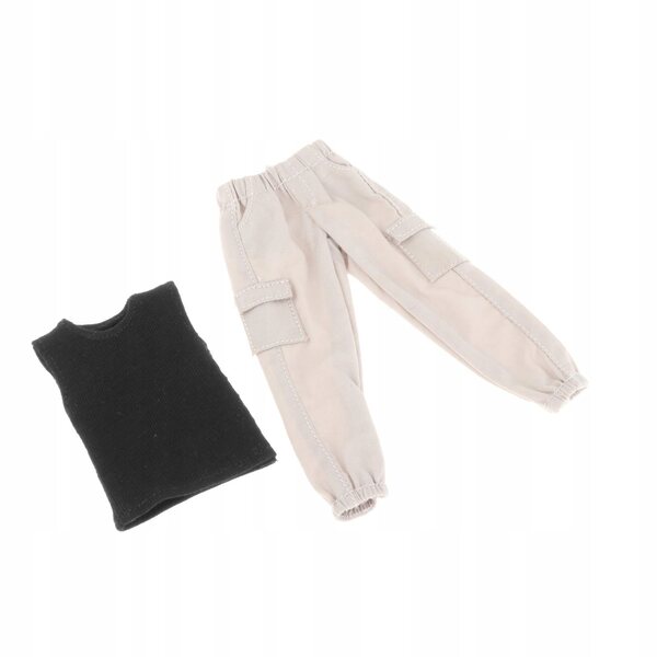 Kleidung für männliche Figuren 1/12 Schwarze Cargohose und Weste