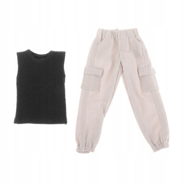 Kleidung für männliche Figuren 1/12 Schwarze Cargohose und Weste