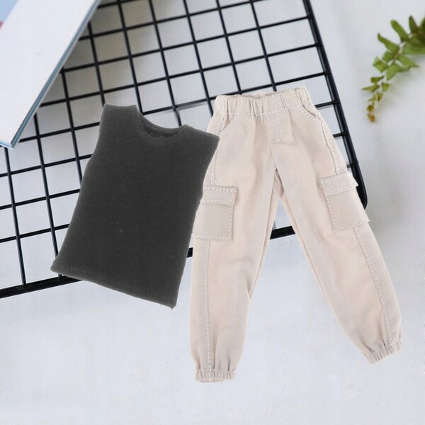Kleidung für männliche Figuren 1/12 Schwarze Cargohose und Weste