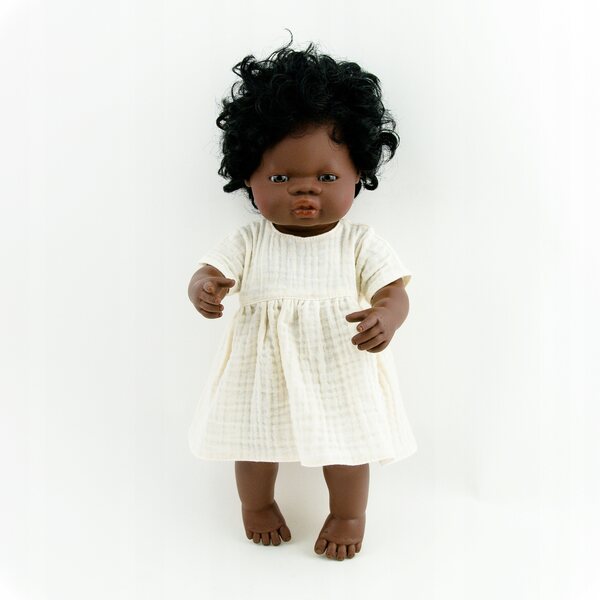 Vanille-Öko-Musselin-Kleid für Miniland 38 cm und Paola Reina Puppen