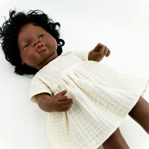 Vanille-Öko-Musselin-Kleid für Miniland 38 cm und Paola Reina Puppen