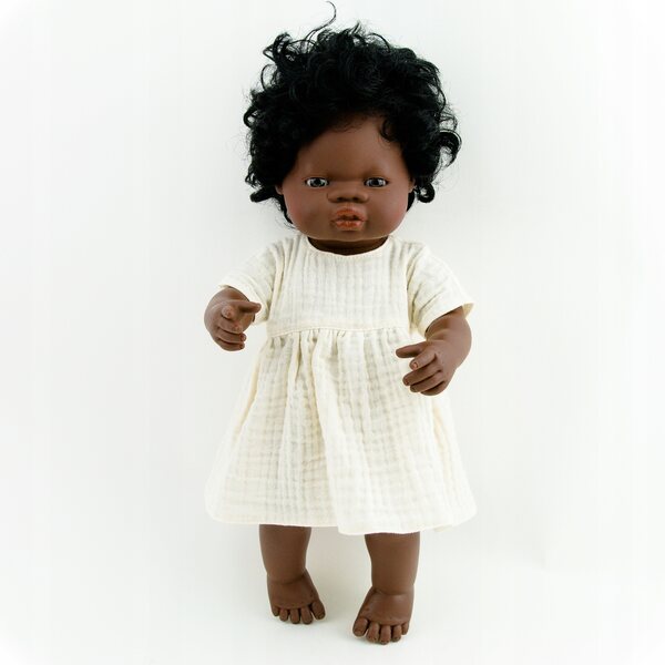 Vanille-Öko-Musselin-Kleid für Miniland 38 cm und Paola Reina Puppen