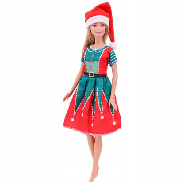 Set natalizio per bambola ELF: vestito e cappello di Babbo Natale in tessuto