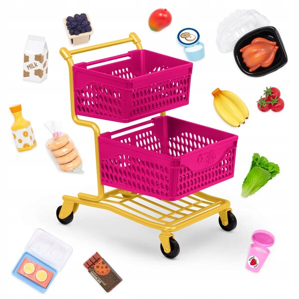 Carrello della spesa Our Generation con accessori per bambole da 46 cm, negozio di alimentari