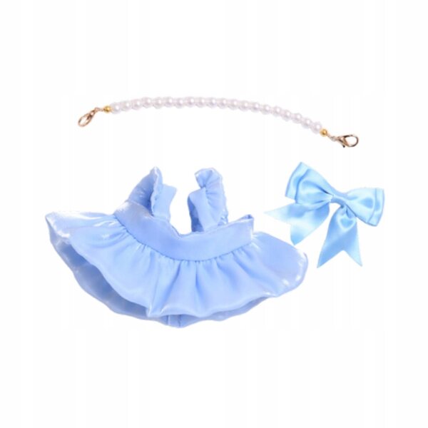 20-cm-Puppenkleidungsset mit blauem Kleid, Halskette und Haarspange