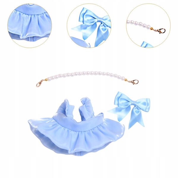 20-cm-Puppenkleidungsset mit blauem Kleid, Halskette und Haarspange