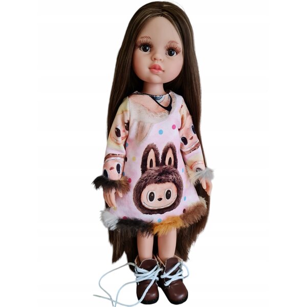 Kleid mit Fell für die spanische Puppe Paola Reina – mehrfarbige Kleidung