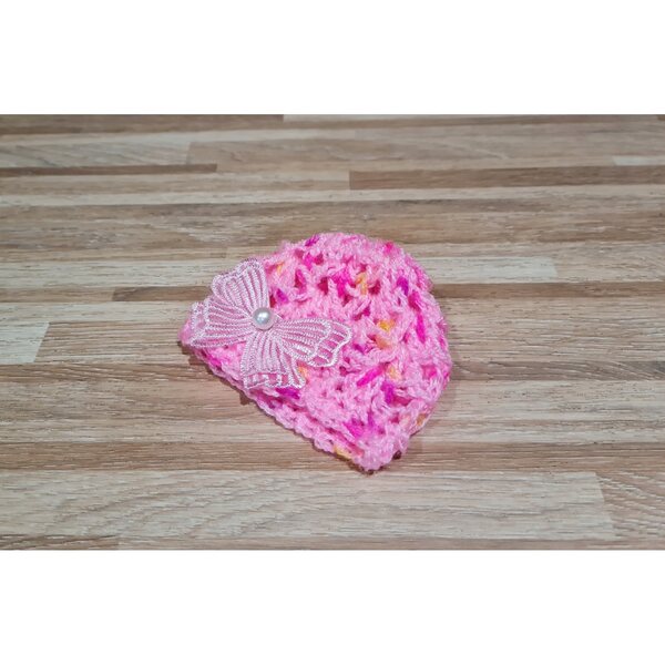 Cappellino in lana fatto a mano per bambola Paola Reina 32 cm con decorazione 3D