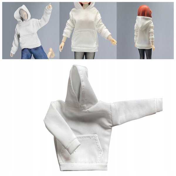 Kapuzen-Bluza im Maßstab 1:12 für 6-Zoll-Figuren – weiß und realistisch