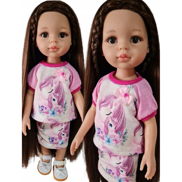 Completo abbigliamento per bambola Paola Reina 32cm con gonna e maglietta rosa