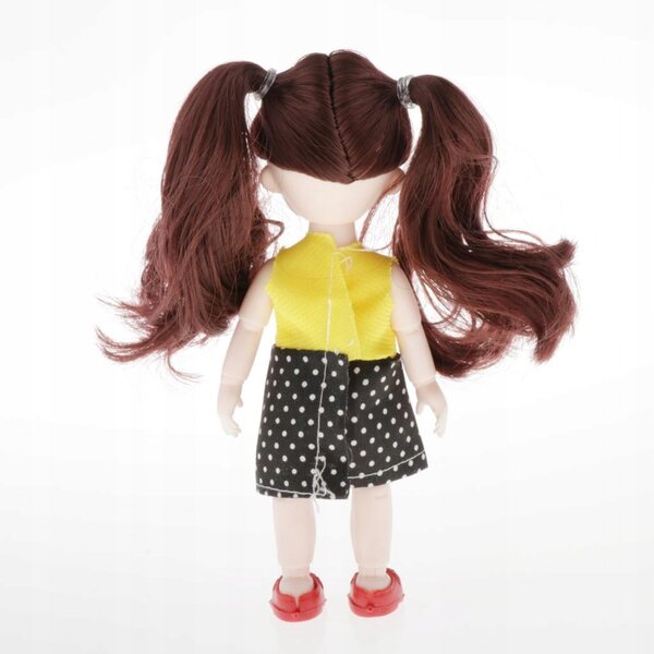 16-cm-BJD-Puppe mit braunem lockigem Haar und modischer Kleidung