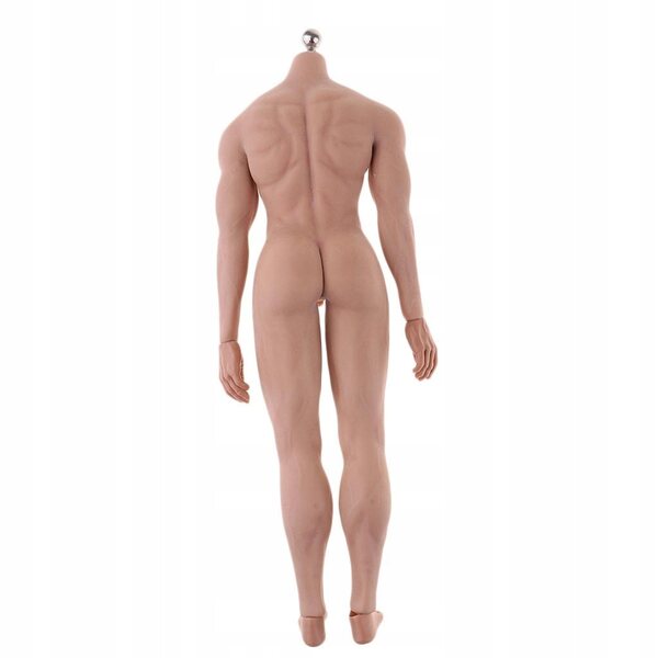 Figur eines muskulösen Mannes im Maßstab 1:6 mit Metallrahmen und weißen Accessoires