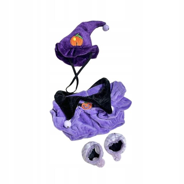 Halloween-Outfit für eine lila Puppe mit Hut und Schuhen, 20 cm