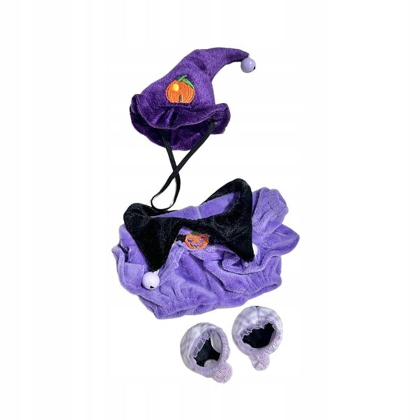 Halloween-Outfit für eine lila Puppe mit Hut und Schuhen, 20 cm