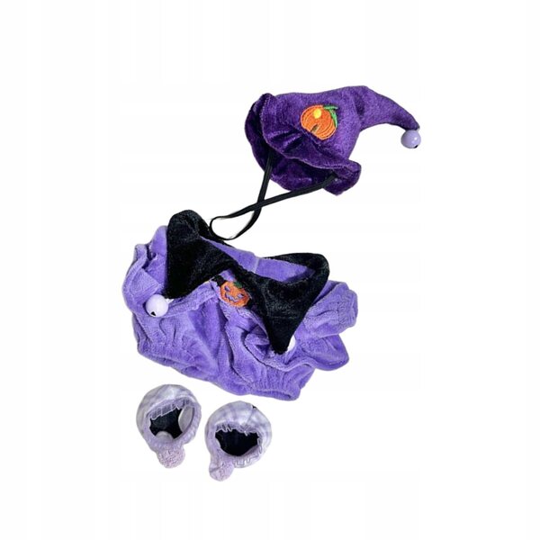 Halloween-Outfit für eine lila Puppe mit Hut und Schuhen, 20 cm