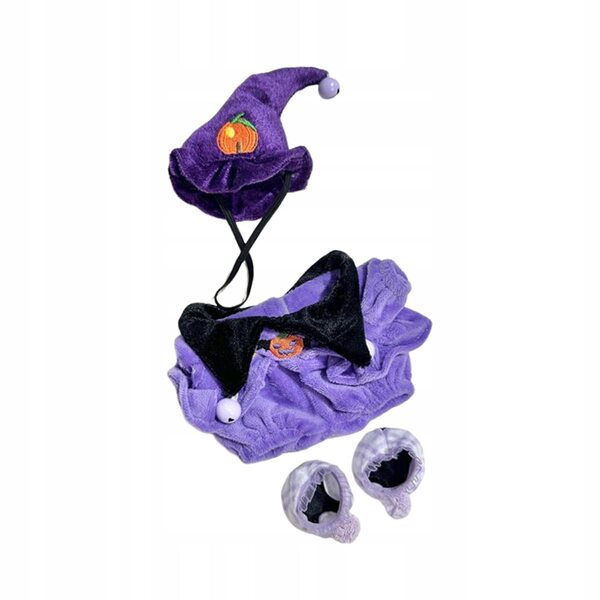 Halloween-Outfit für eine lila Puppe mit Hut und Schuhen, 20 cm