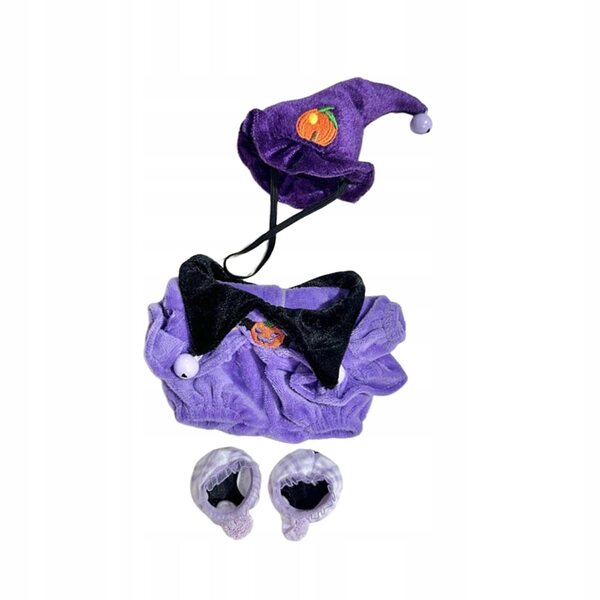 Halloween-Outfit für eine lila Puppe mit Hut und Schuhen, 20 cm