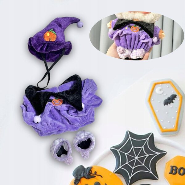 Halloween-Outfit für eine lila Puppe mit Hut und Schuhen, 20 cm