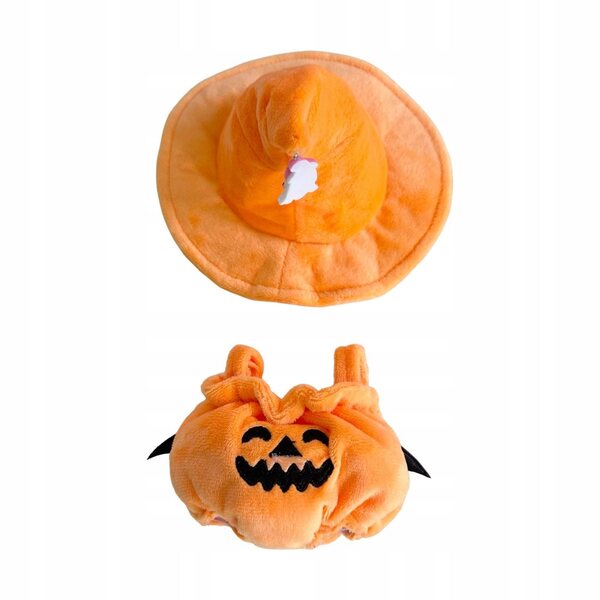 Costume zucca in tessuto morbido per bambole da 15-17 cm con cappello arancione