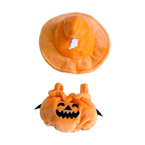 Costume zucca in tessuto morbido per bambole da 15-17 cm con cappello arancione