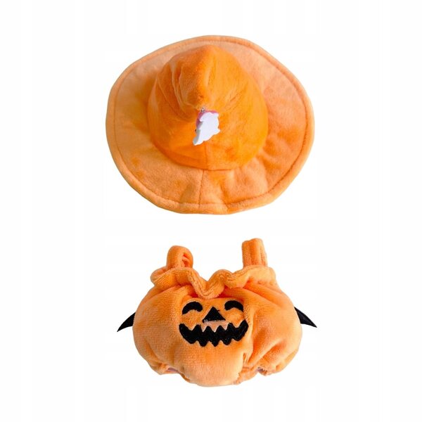 Costume zucca in tessuto morbido per bambole da 15-17 cm con cappello arancione