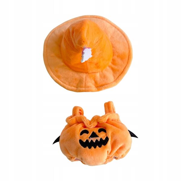 Costume zucca in tessuto morbido per bambole da 15-17 cm con cappello arancione