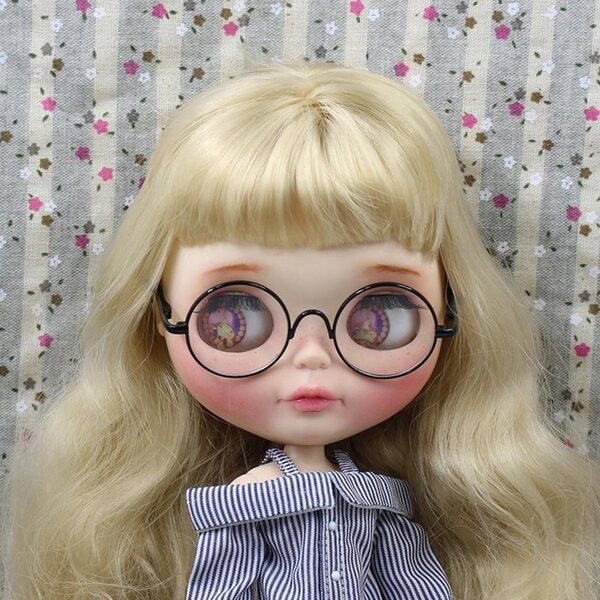Brille für 1/6 Blythe-Puppen mit rundem Rahmen und klaren Gläsern