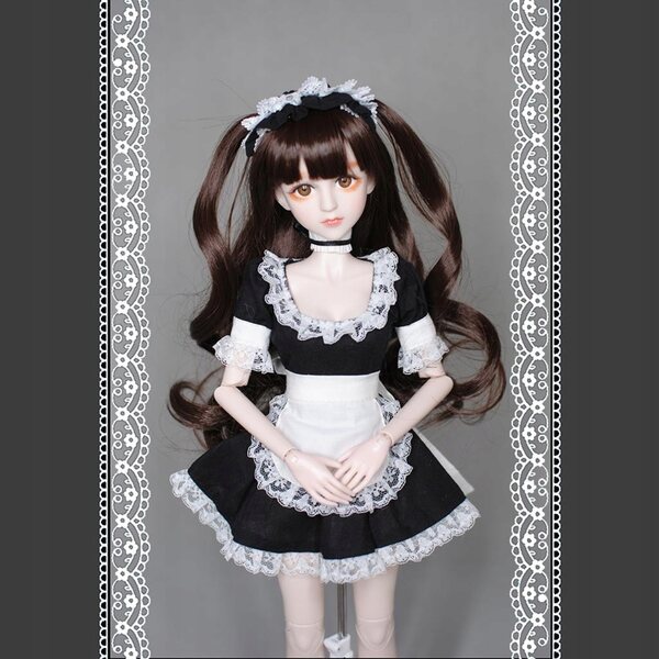 Dienstmädchen-Kleidungsset für 1/4-BJD-Puppen mit Stirnband und Schürze