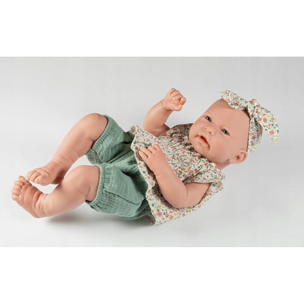 Olimi completo per bambola New Born 43-45 cm con pois argento e fascia vintage