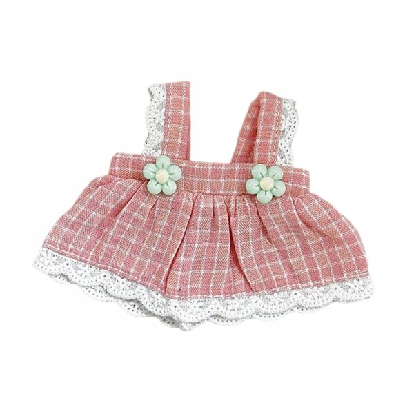 Gonna con bretelle per bambole 12 cm in tessuto morbido rosa resistente