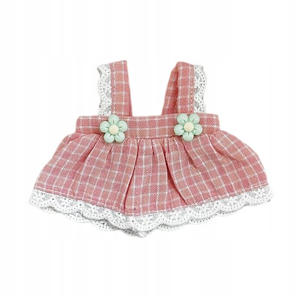 Gonna con bretelle per bambole 12 cm in tessuto morbido rosa resistente