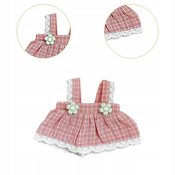 Gonna con bretelle per bambole 12 cm in tessuto morbido rosa resistente