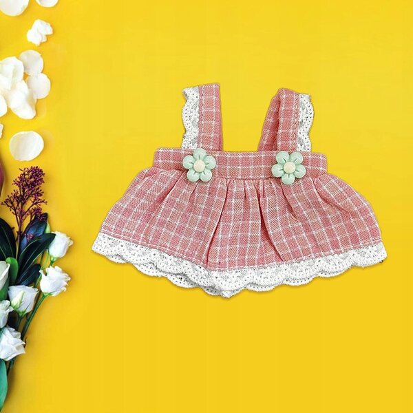 Gonna con bretelle per bambole 12 cm in tessuto morbido rosa resistente