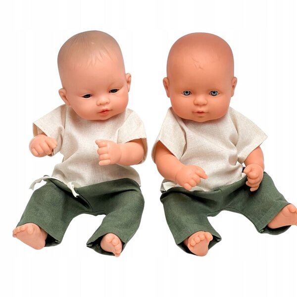 Leinenkleidungsset für Miniland 32 cm Puppe mit grünem T-Shirt und Hose