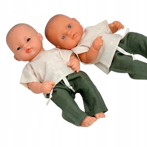 Leinenkleidungsset für Miniland 32 cm Puppe mit grünem T-Shirt und Hose
