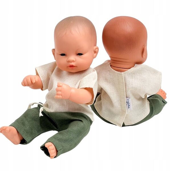 Leinenkleidungsset für Miniland 32 cm Puppe mit grünem T-Shirt und Hose