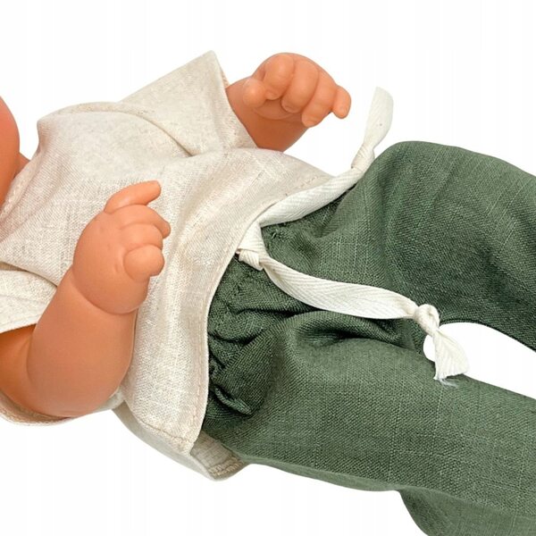 Leinenkleidungsset für Miniland 32 cm Puppe mit grünem T-Shirt und Hose
